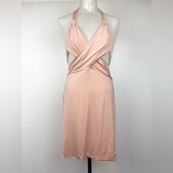 House of CB | Sidra Silky Jersey Draped Halter Dress Blush - Picture 2 of 6